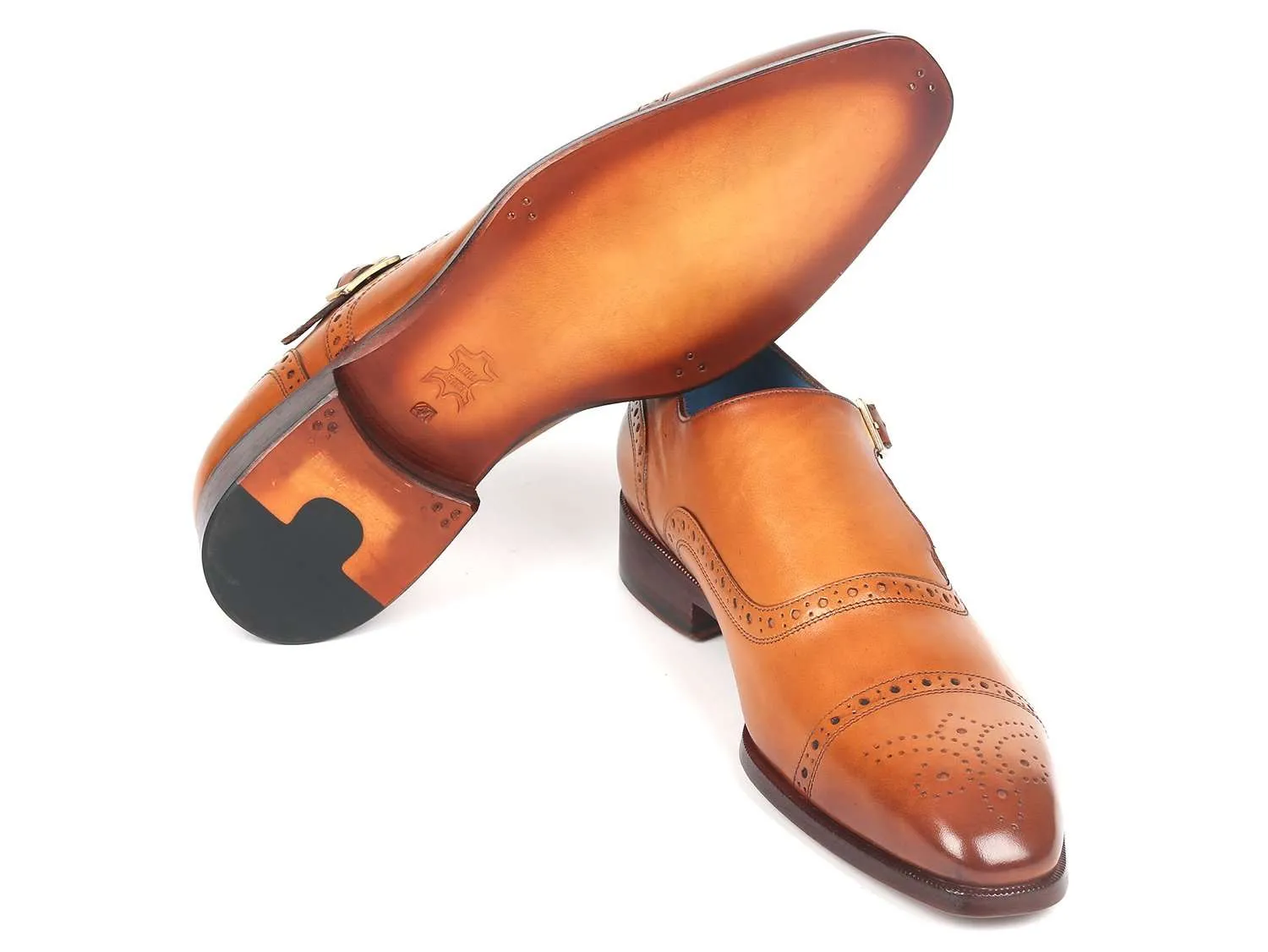 Paul Parkman Men's Cognac Cap Toe Monkstrap