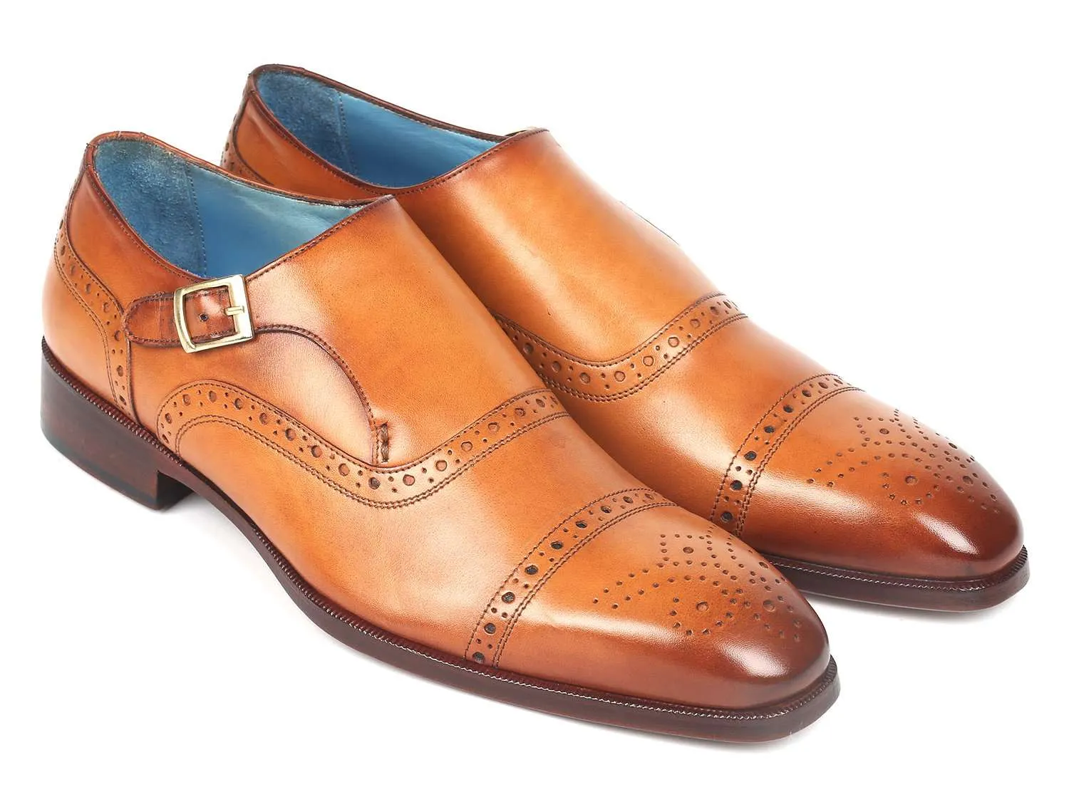 Paul Parkman Men's Cognac Cap Toe Monkstrap