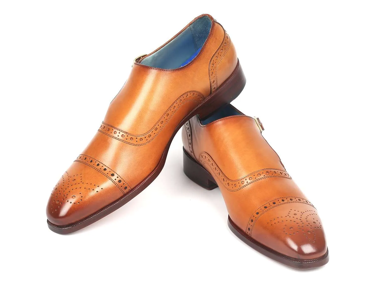 Paul Parkman Men's Cognac Cap Toe Monkstrap