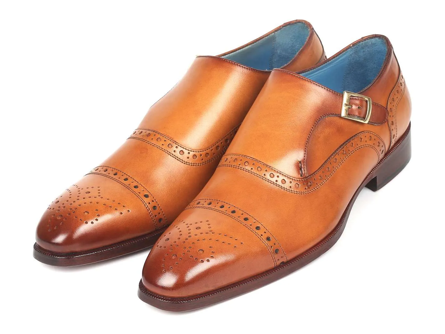 Paul Parkman Men's Cognac Cap Toe Monkstrap