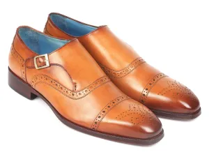 Paul Parkman Men's Cognac Cap Toe Monkstrap