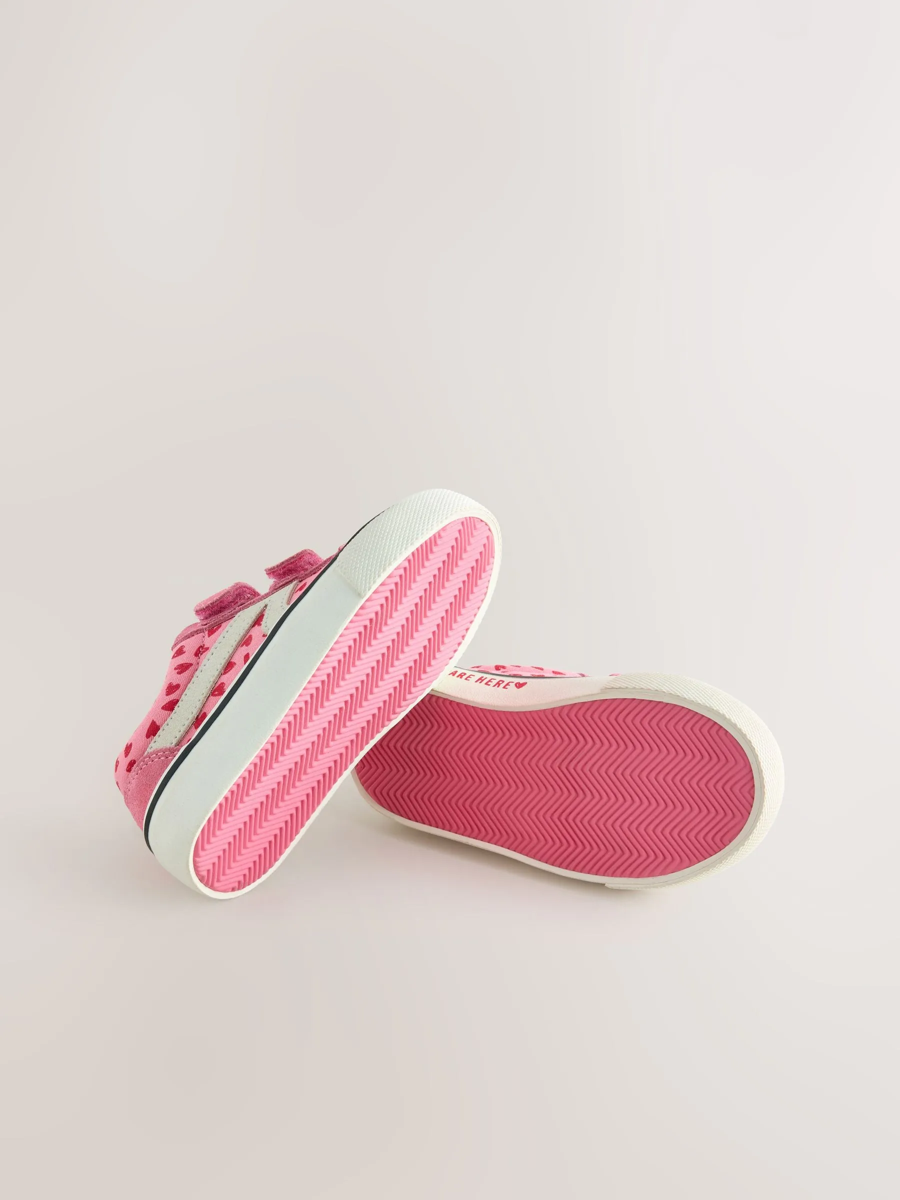 Pink Heart Wide Fit (G) Touch Fasten Strap Printed Trainers