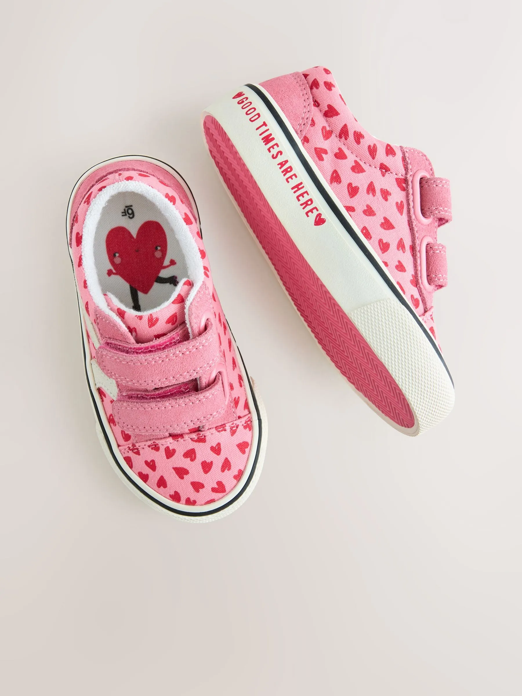 Pink Heart Wide Fit (G) Touch Fasten Strap Printed Trainers