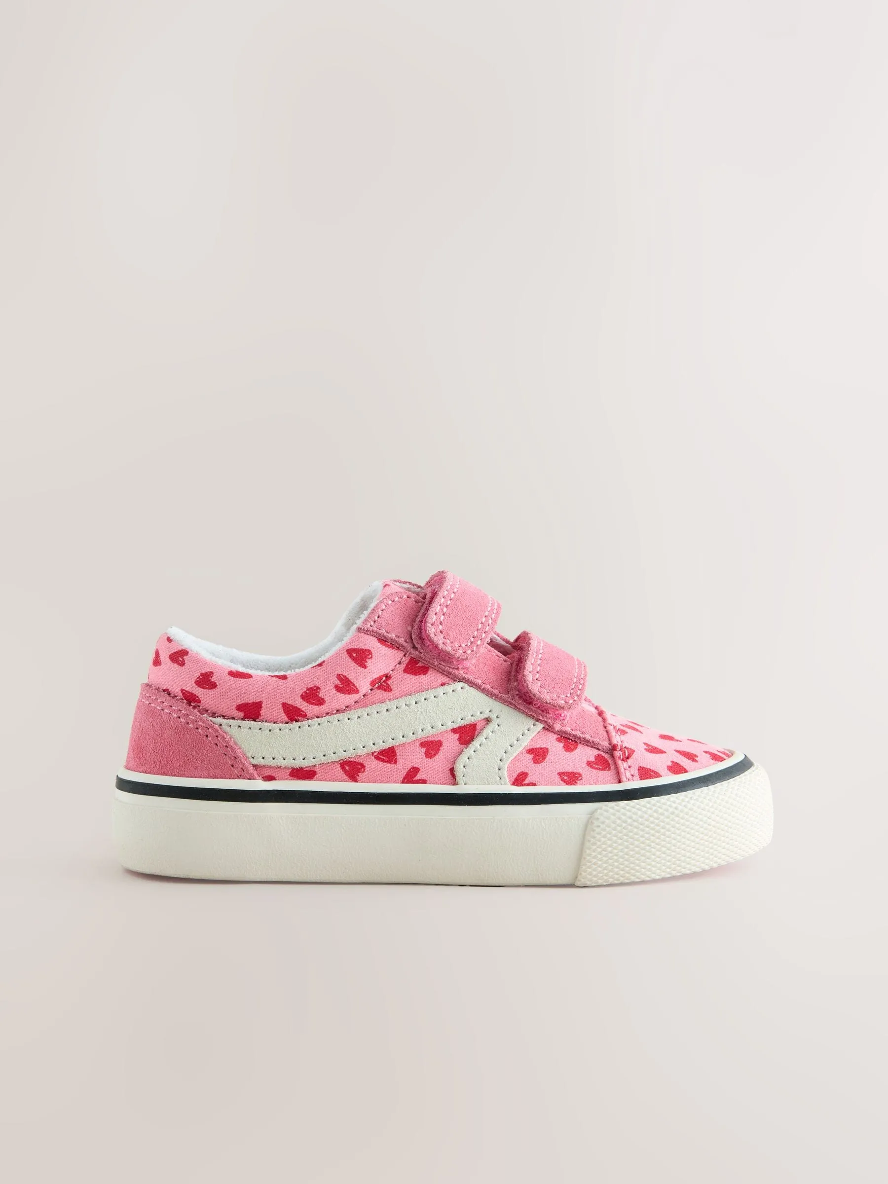 Pink Heart Wide Fit (G) Touch Fasten Strap Printed Trainers