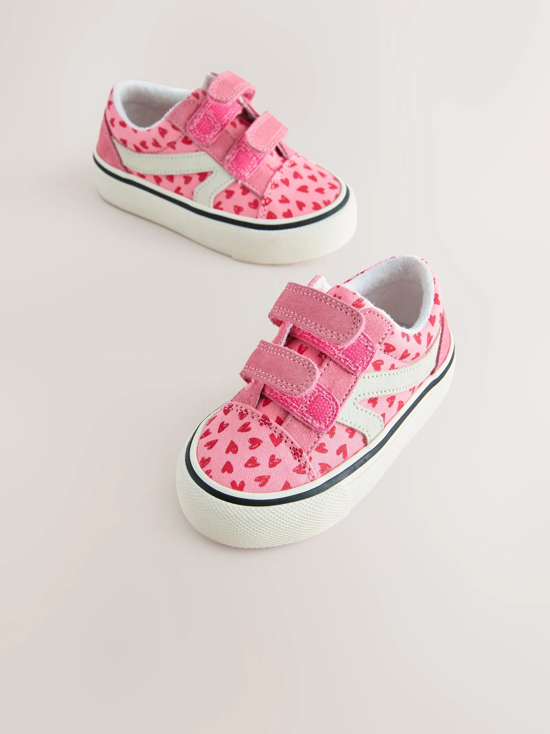 Pink Heart Wide Fit (G) Touch Fasten Strap Printed Trainers
