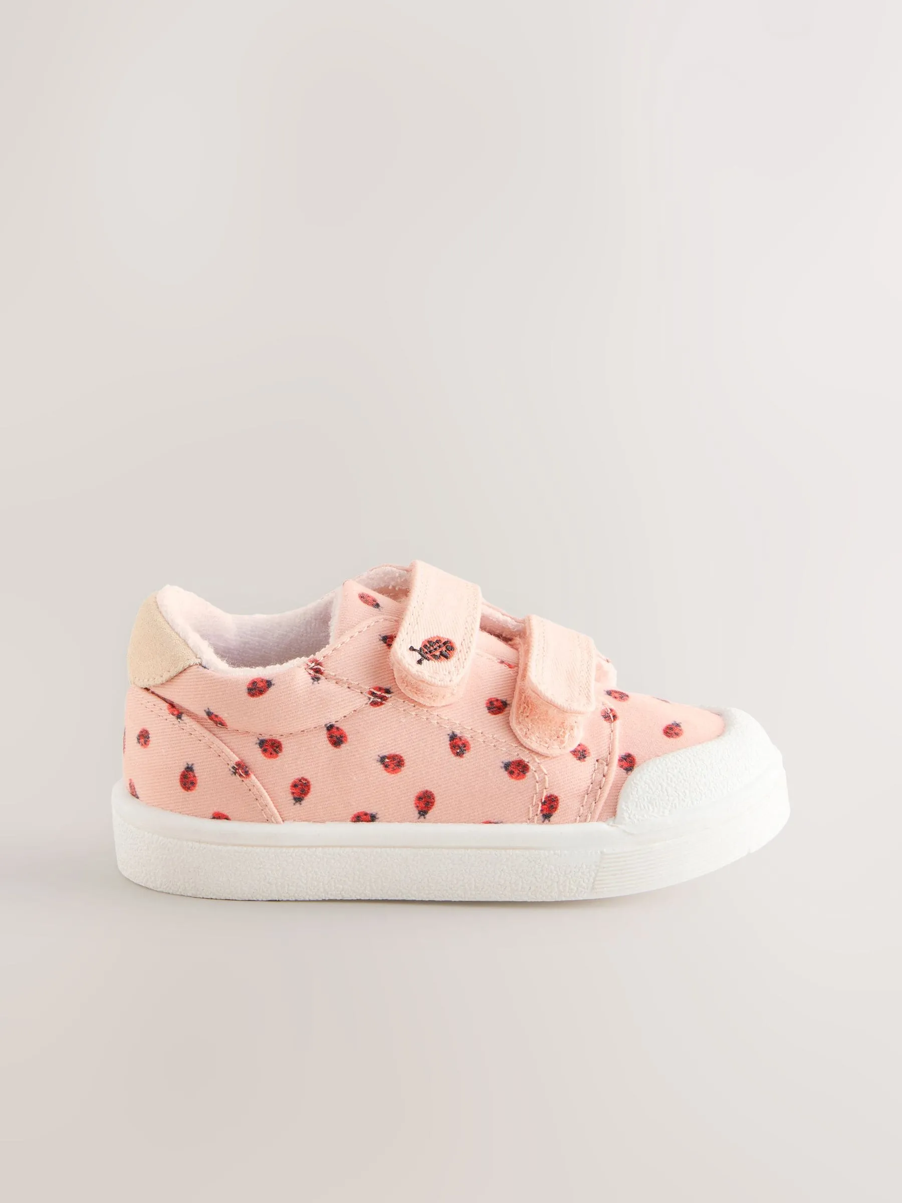 Pink Ladybird Wide Fit (G) Touch Fasten Strap Machine Washable Trainers