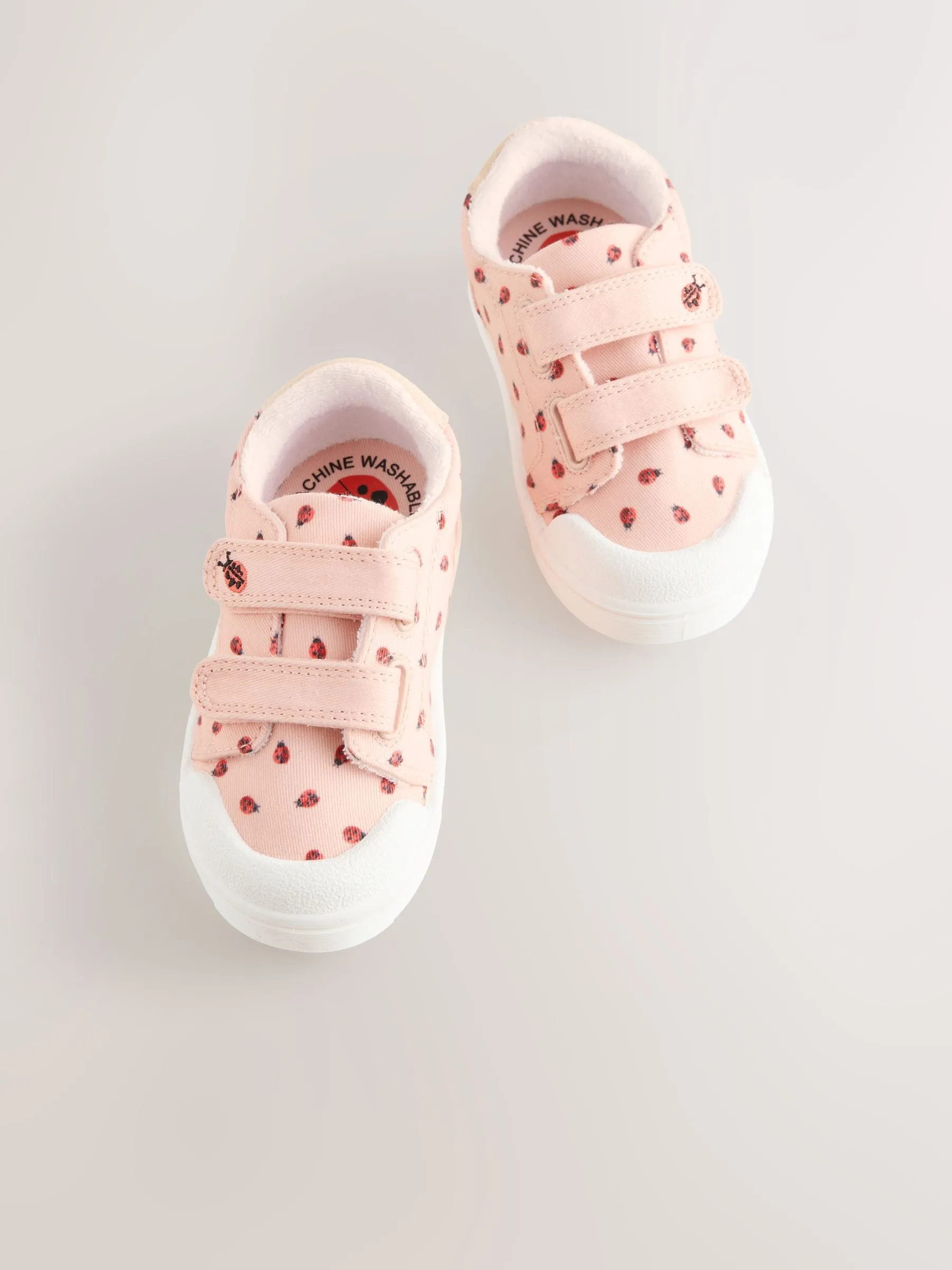 Pink Ladybird Wide Fit (G) Touch Fasten Strap Machine Washable Trainers