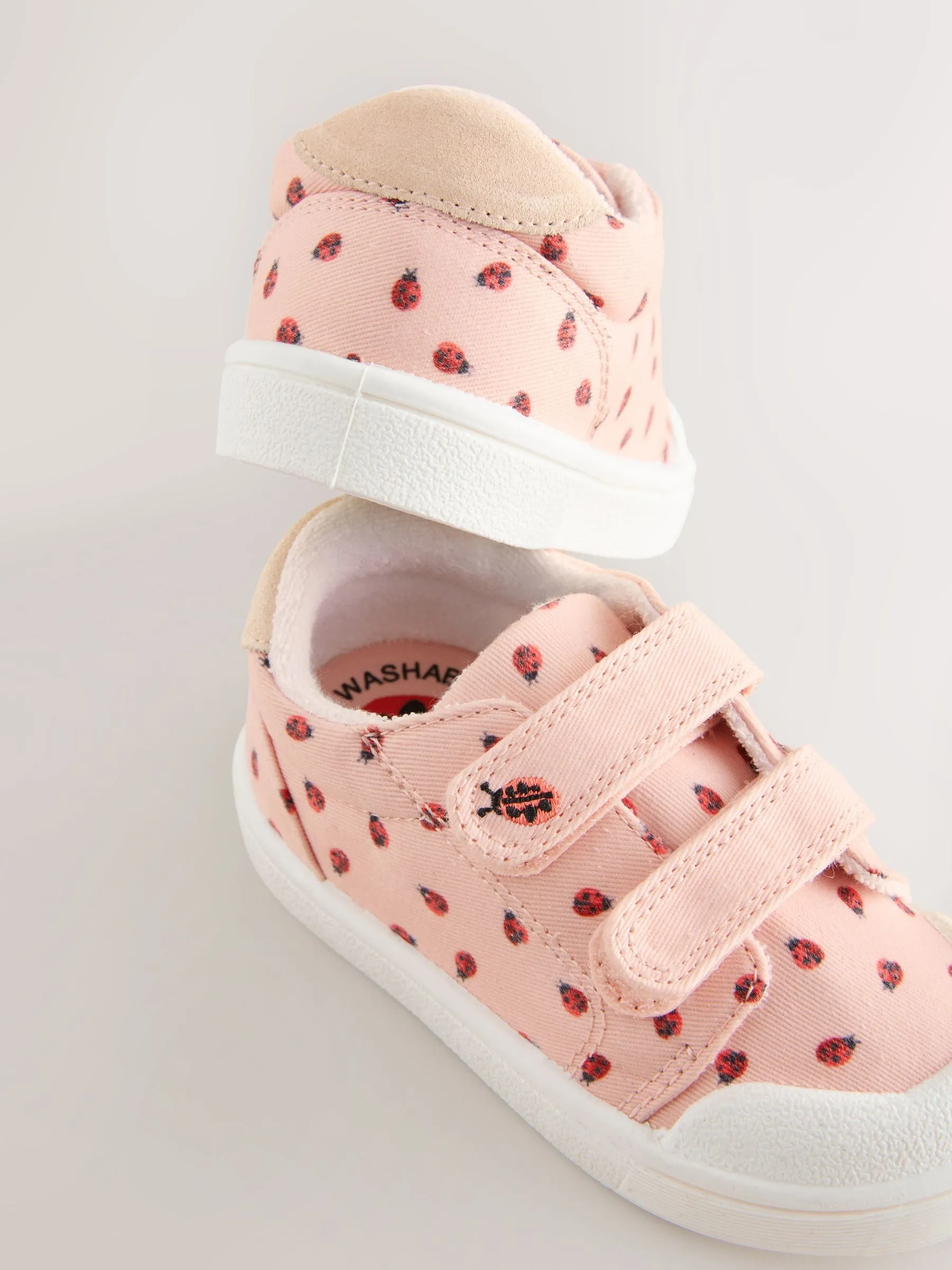 Pink Ladybird Wide Fit (G) Touch Fasten Strap Machine Washable Trainers