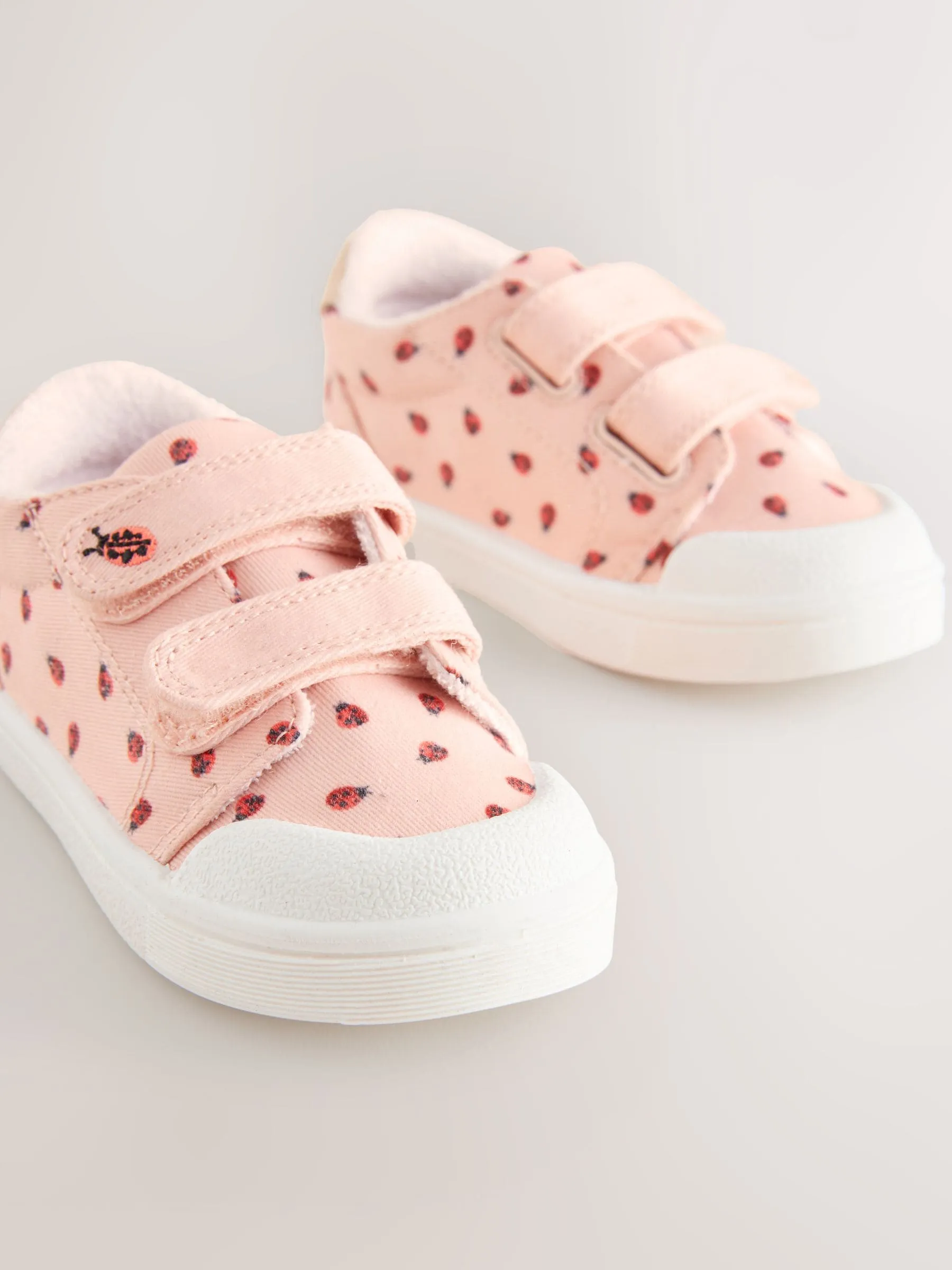 Pink Ladybird Wide Fit (G) Touch Fasten Strap Machine Washable Trainers