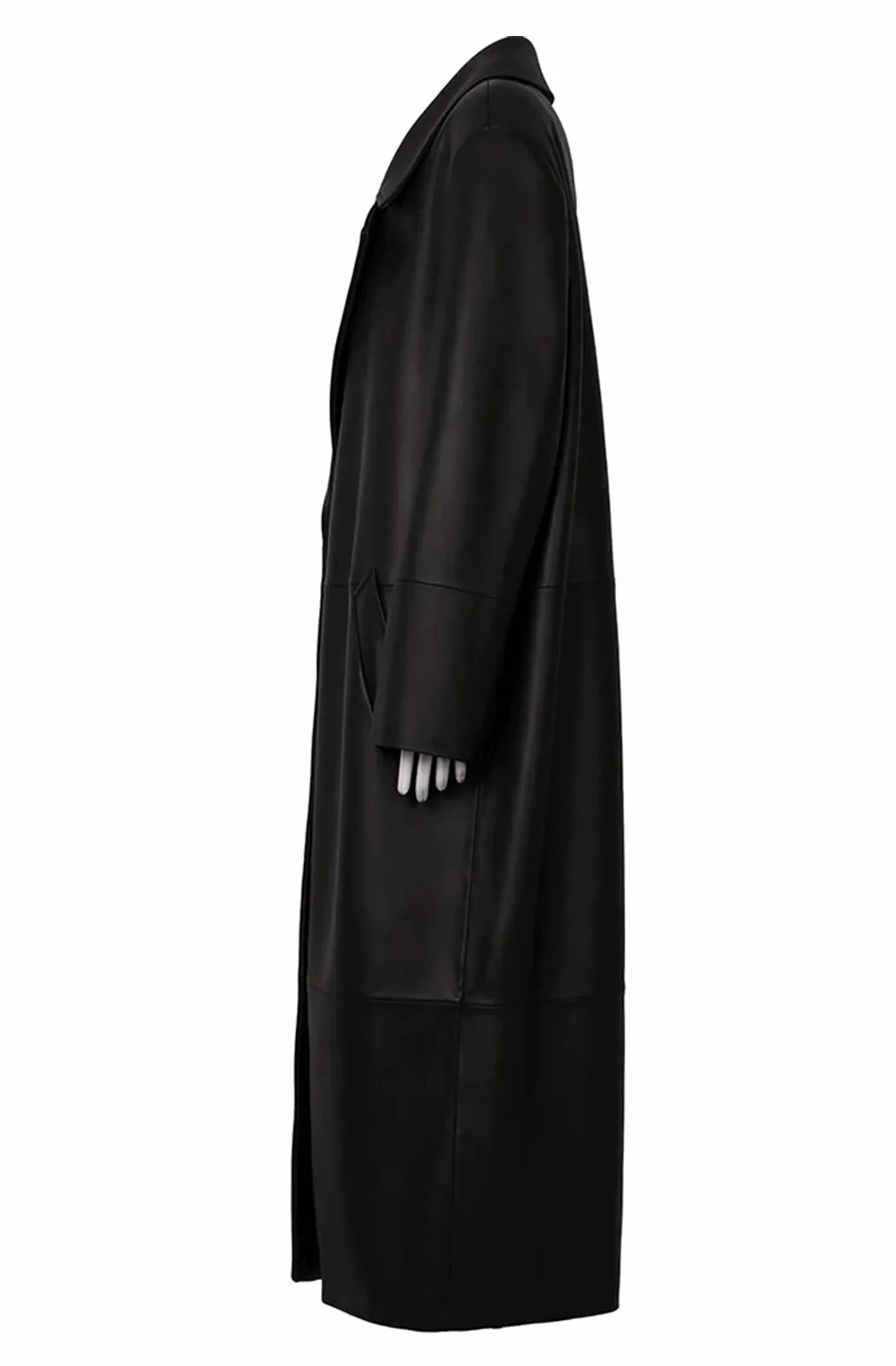 Real leather black trench coat