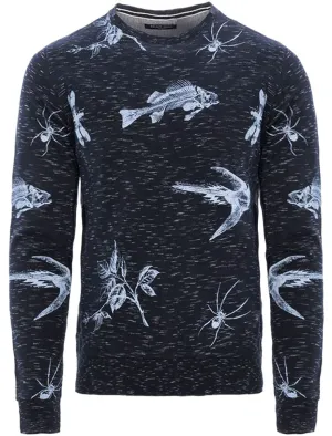 Sermon Crew Neck Sweatshirt with Fossil Print in Navy