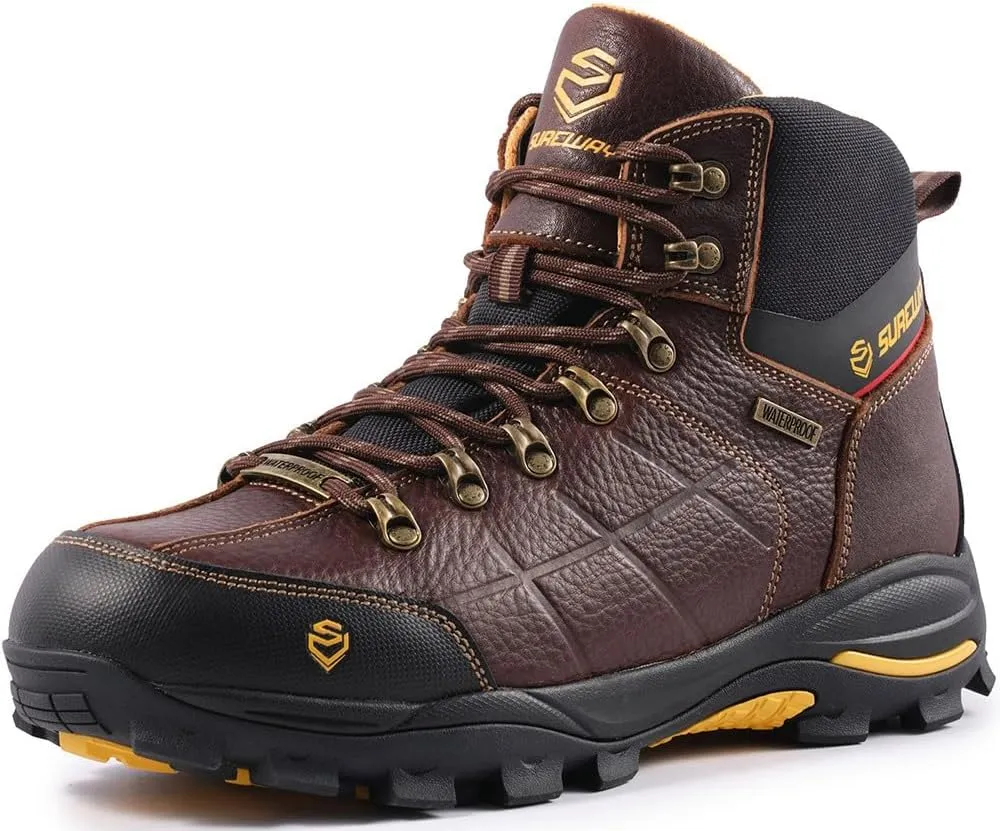 SUREWAY Men's 6" Soft/Steel Toe Heavy Duty Waterproof Work Boot - Leather,Lace Up,Oil/Slip Resistant Dual-Density Comfortable EH Construction Industrial Ankle Safety Men Work Boots,Roofing, Hunting
