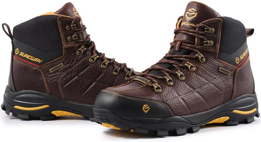 SUREWAY Men's 6" Soft/Steel Toe Heavy Duty Waterproof Work Boot - Leather,Lace Up,Oil/Slip Resistant Dual-Density Comfortable EH Construction Industrial Ankle Safety Men Work Boots,Roofing, Hunting