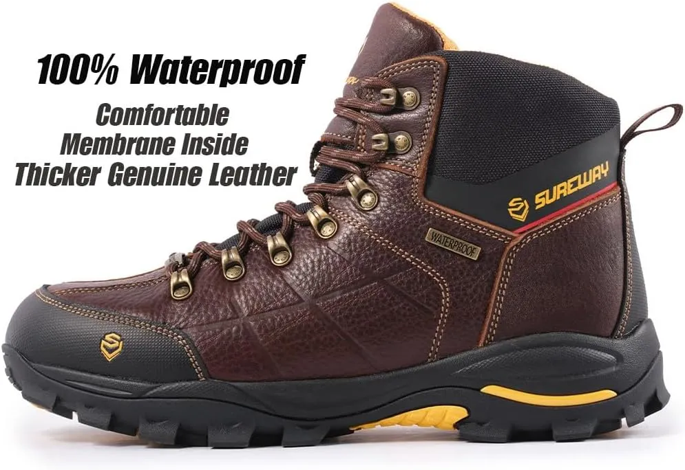 SUREWAY Men's 6" Soft/Steel Toe Heavy Duty Waterproof Work Boot - Leather,Lace Up,Oil/Slip Resistant Dual-Density Comfortable EH Construction Industrial Ankle Safety Men Work Boots,Roofing, Hunting