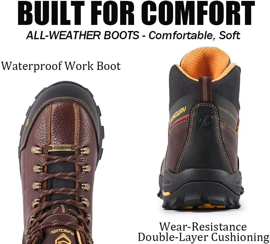SUREWAY Men's 6" Soft/Steel Toe Heavy Duty Waterproof Work Boot - Leather,Lace Up,Oil/Slip Resistant Dual-Density Comfortable EH Construction Industrial Ankle Safety Men Work Boots,Roofing, Hunting