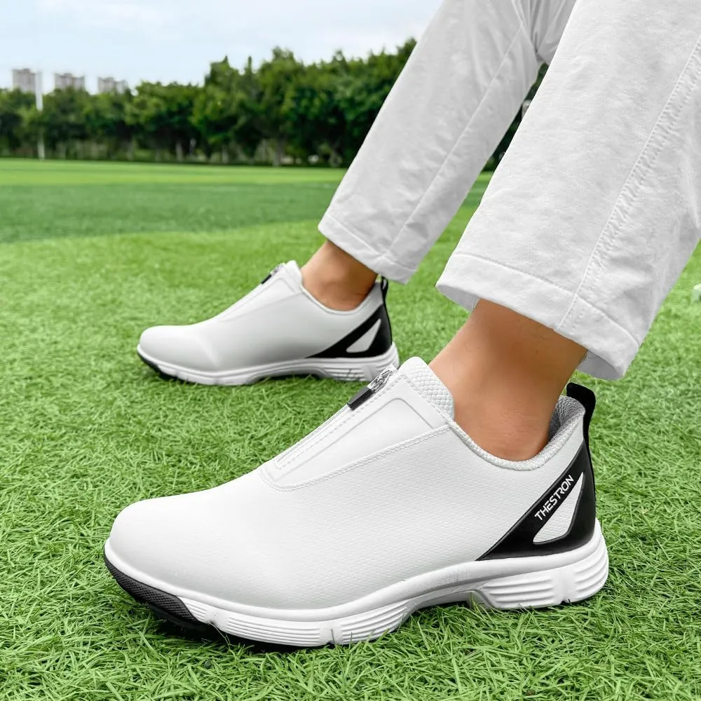 THESTRON Men Waterproof Golf Shoes Zipper Golf Shoes Professional Spikeless Golf Sneakers Male Golf Sports Walking Shoes Comfortable Golf Footwears for Men