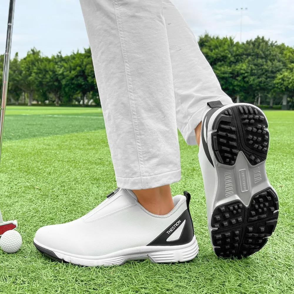 THESTRON Men Waterproof Golf Shoes Zipper Golf Shoes Professional Spikeless Golf Sneakers Male Golf Sports Walking Shoes Comfortable Golf Footwears for Men
