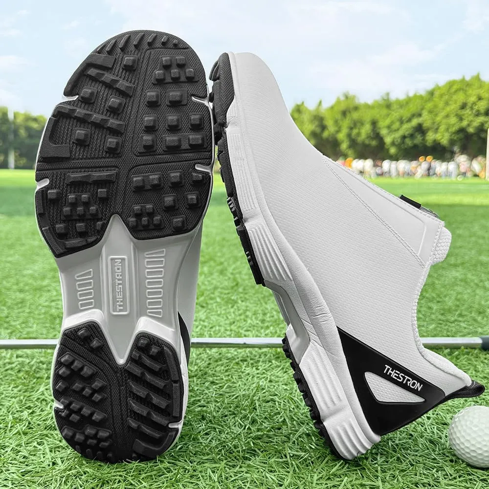 THESTRON Men Waterproof Golf Shoes Zipper Golf Shoes Professional Spikeless Golf Sneakers Male Golf Sports Walking Shoes Comfortable Golf Footwears for Men