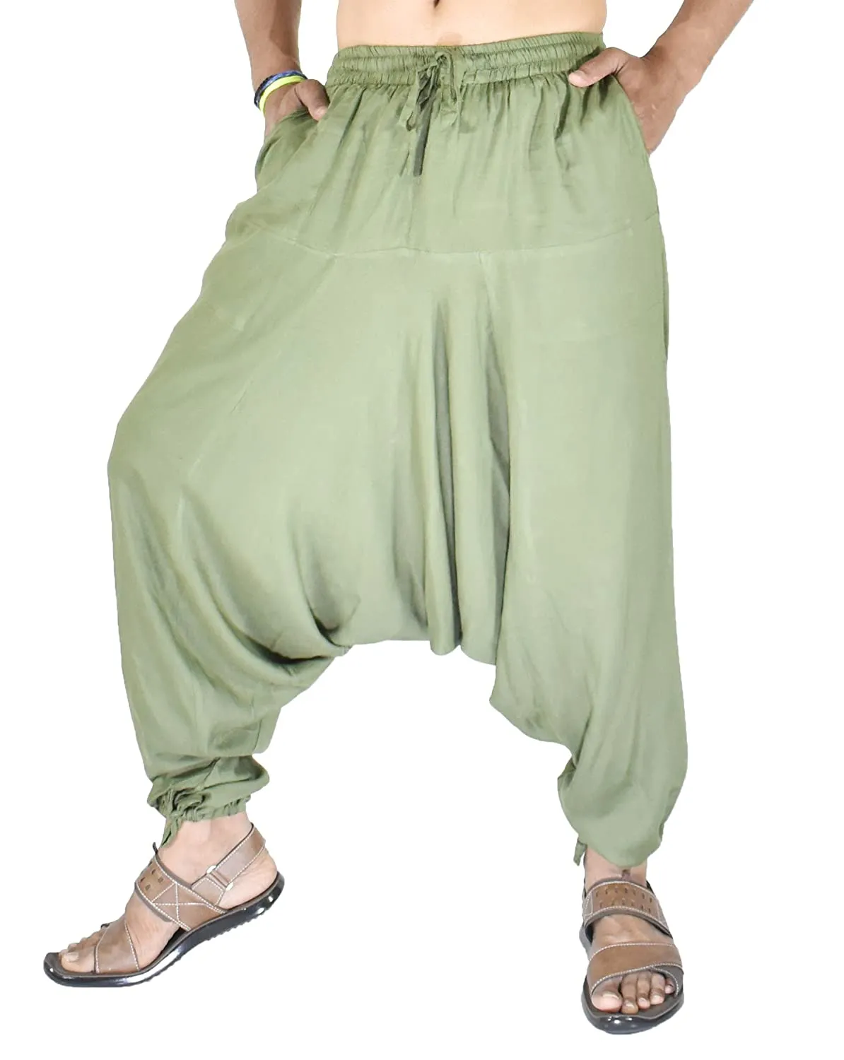 Whitewhale Men's Rayon Solid Harem Pants Yoga Trousers Hippie Pant