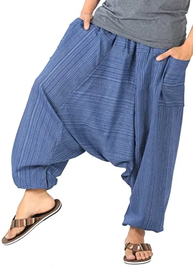 Whitewhale Mens Stripe Cotton Summer Baggy Boho Aladdin Hippie Yoga Harem Pants