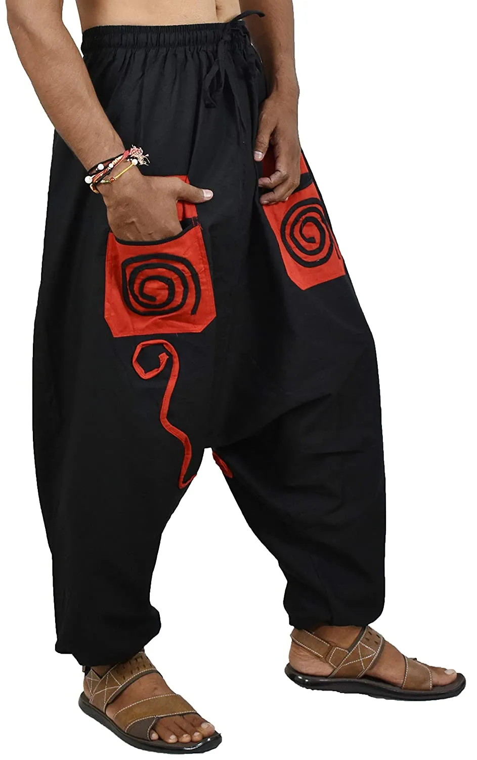 Whitewhale Mens Womens Cotton Pockets Harem Yoga Baggy Genie Hippie Pants
