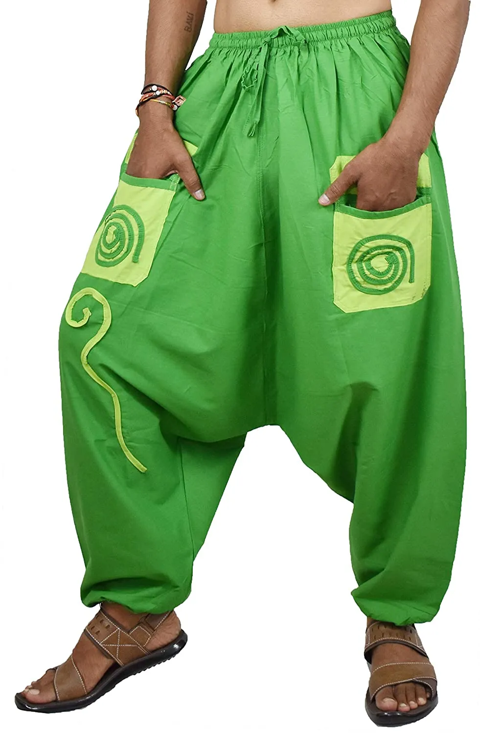 Whitewhale Mens Womens Cotton Pockets Harem Yoga Baggy Genie Hippie Pants