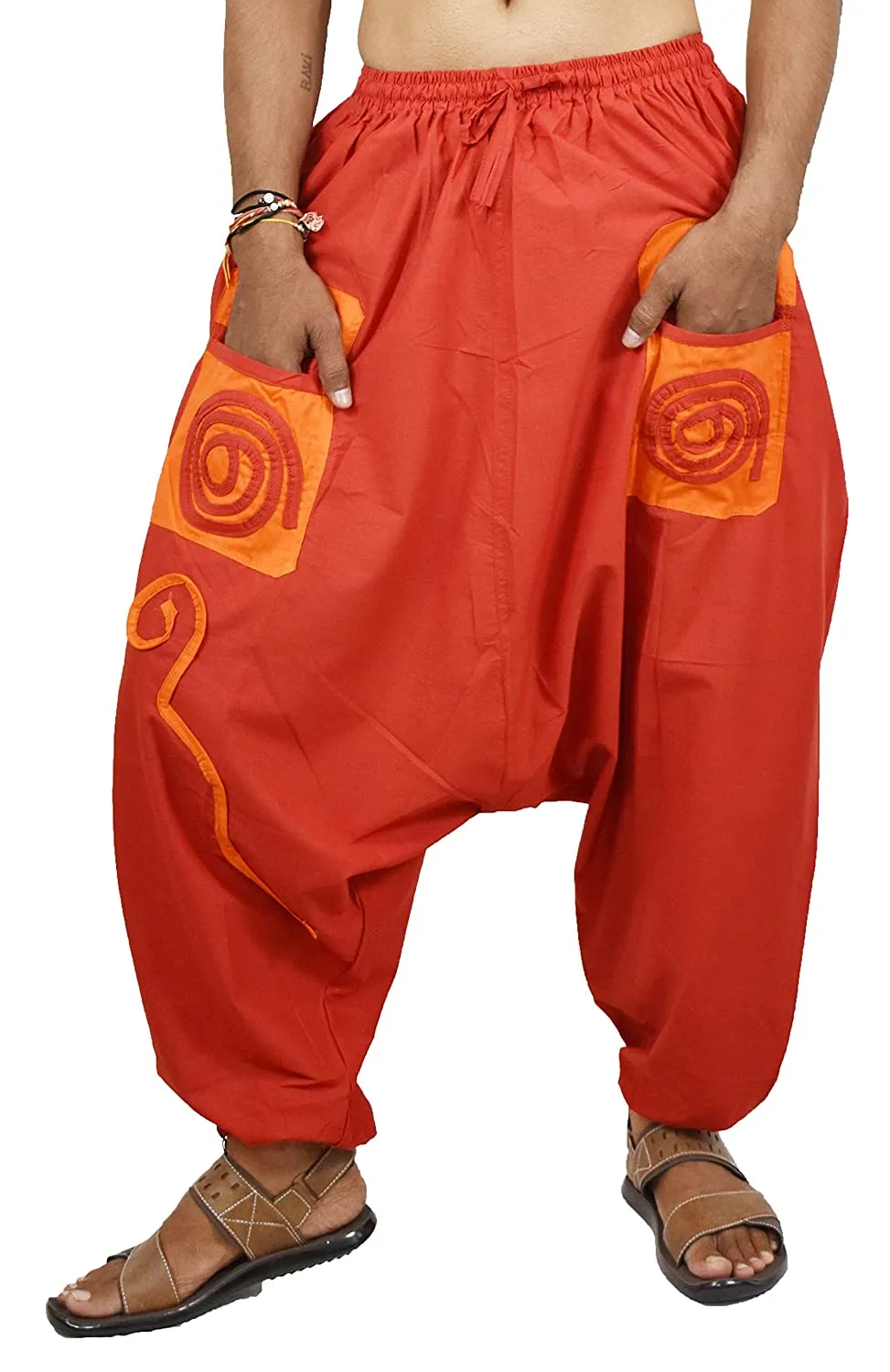 Whitewhale Mens Womens Cotton Pockets Harem Yoga Baggy Genie Hippie Pants