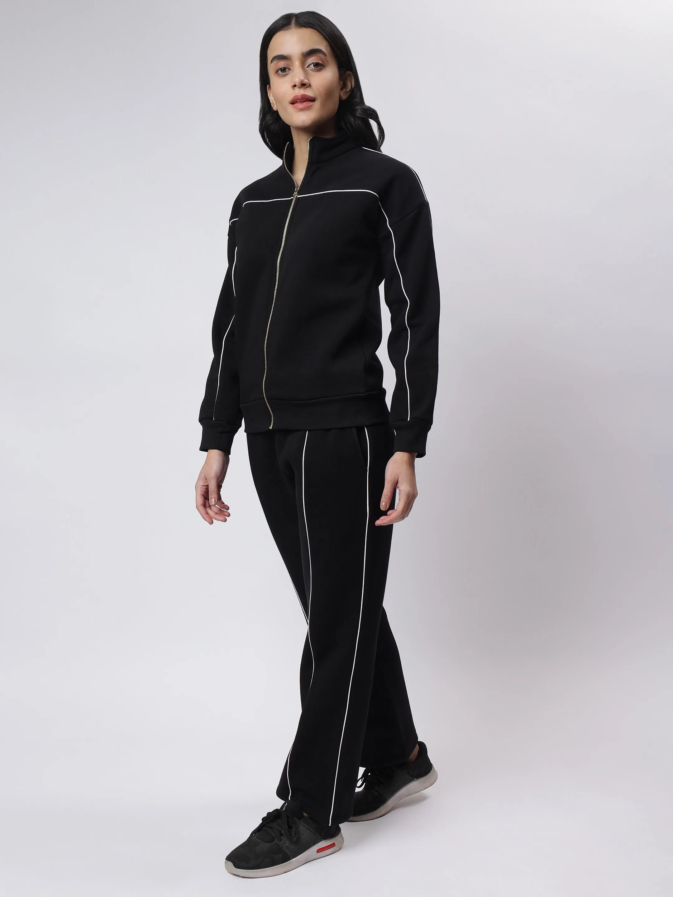 Winter Luxe Black Contrast Piping Co-ord Set