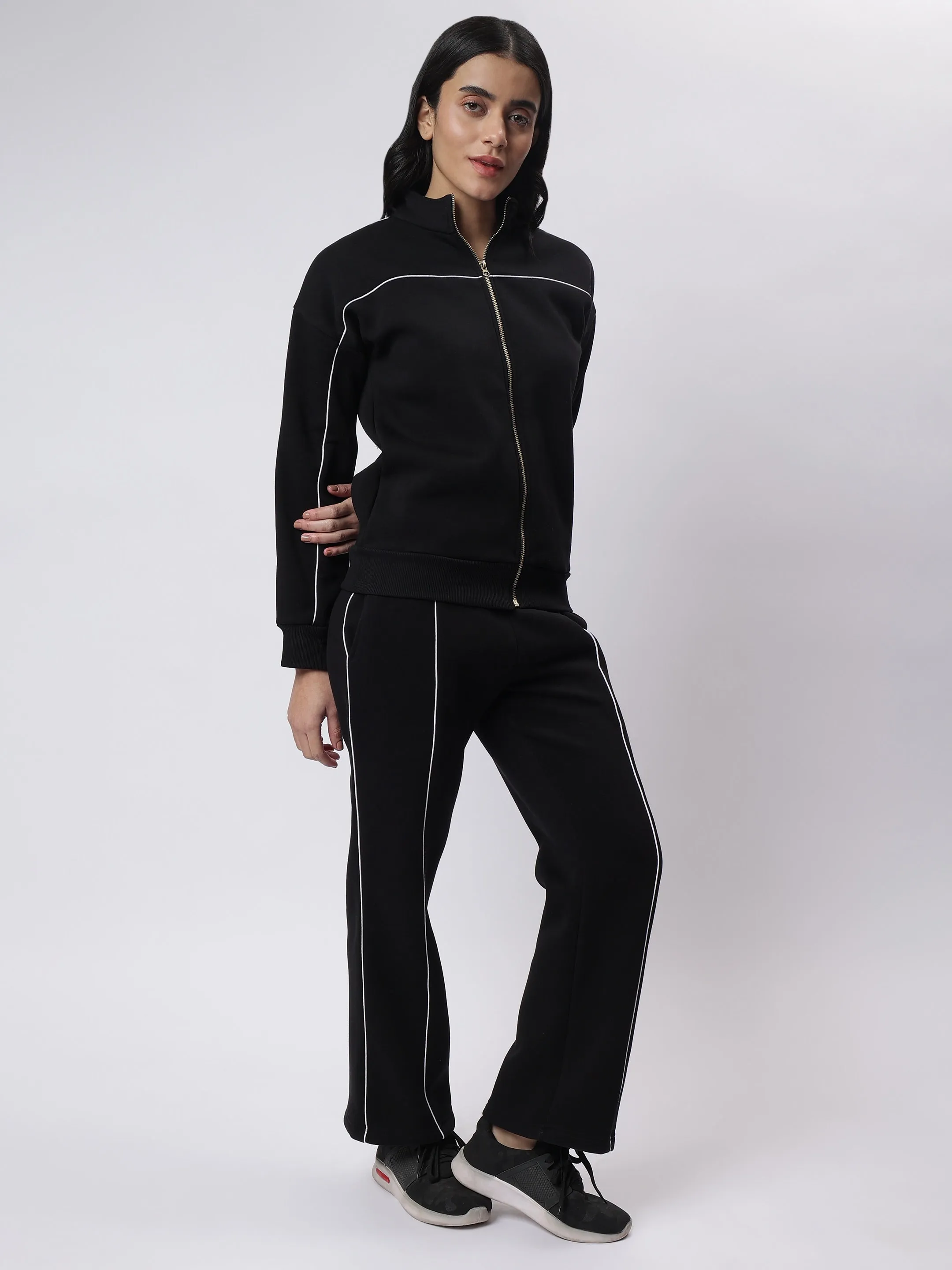 Winter Luxe Black Contrast Piping Co-ord Set