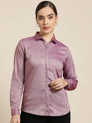 Women Purple Solid Pure Cotton Slim Fit Formal Shirt