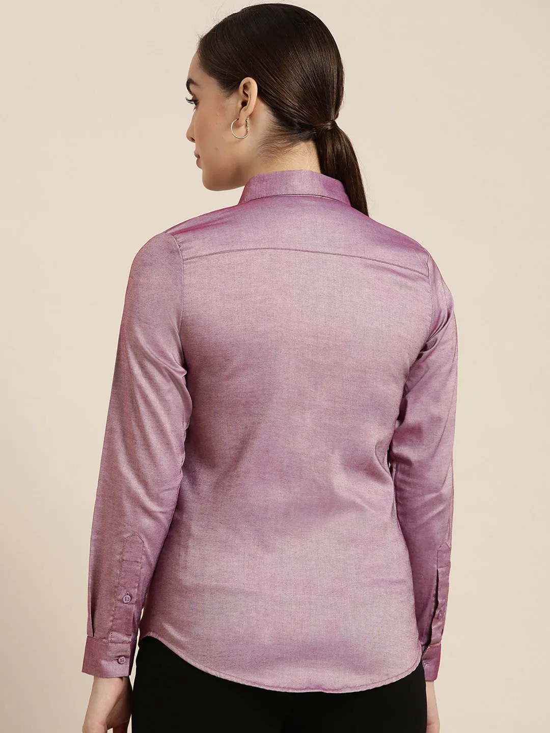 Women Purple Solid Pure Cotton Slim Fit Formal Shirt