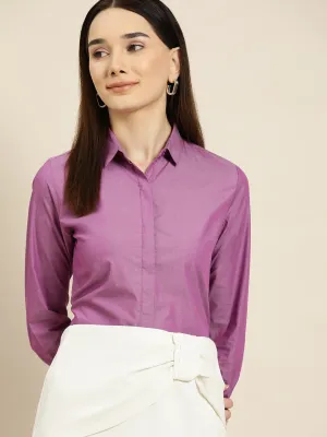 Women Purple Solids Pure Cotton Slim Fit Formal Shirt