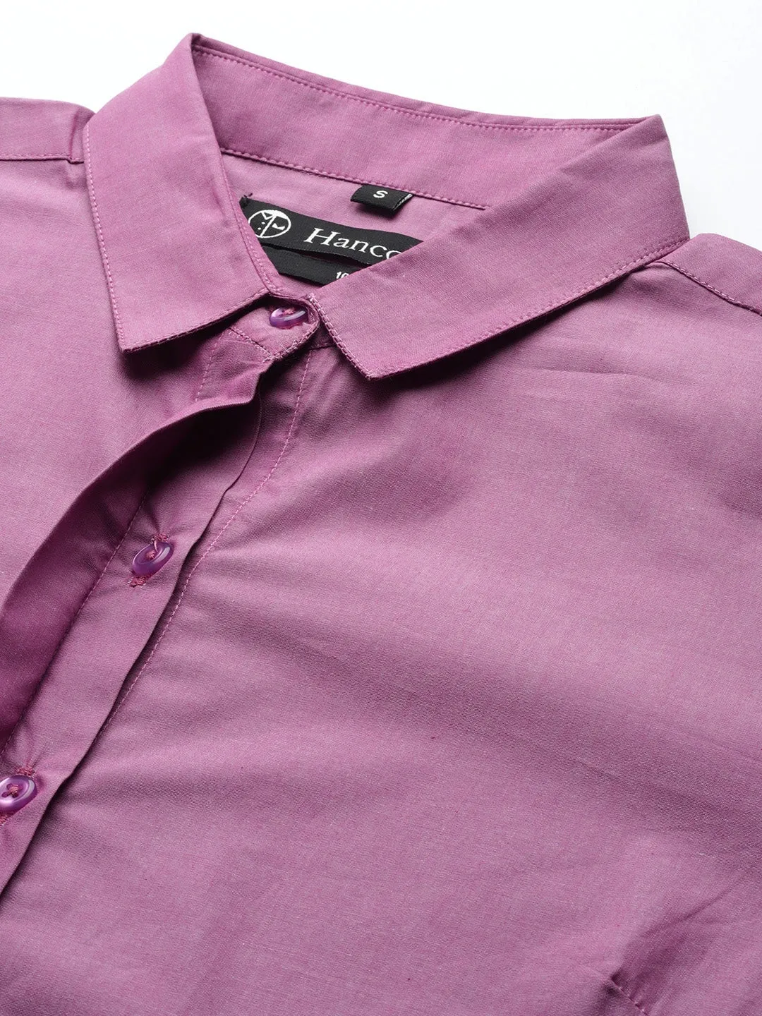 Women Purple Solids Pure Cotton Slim Fit Formal Shirt
