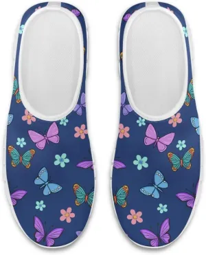 Women's Comfortable Sneakers Colorful Florals Low Top Casual Shoes Lightweight Popular No Laces Slip On Breathable Mesh Shoes for Party Size 5.5-11.5 White Sole