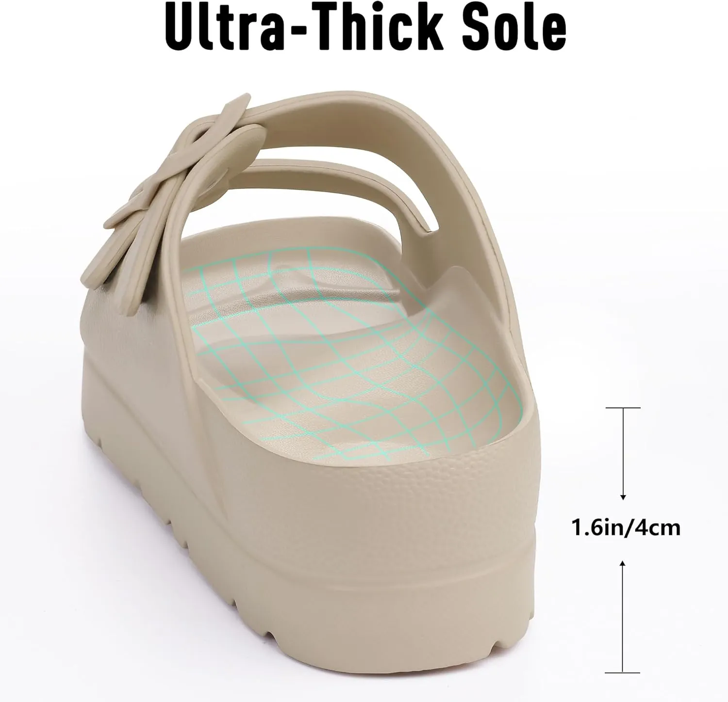Women's Platform Sandals with Arch Support, Chunky Lightweight Foam Slip on Slides, Comfortable Summer Beach Sandals with Adjustable Buckle