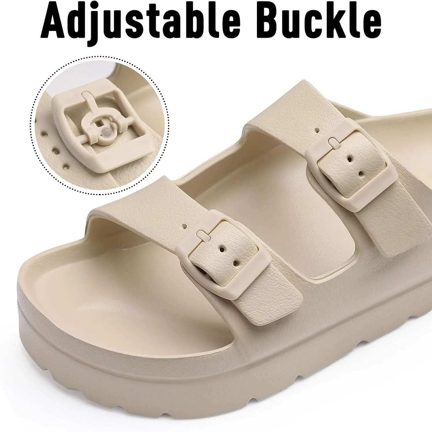 Women's Platform Sandals with Arch Support, Chunky Lightweight Foam Slip on Slides, Comfortable Summer Beach Sandals with Adjustable Buckle
