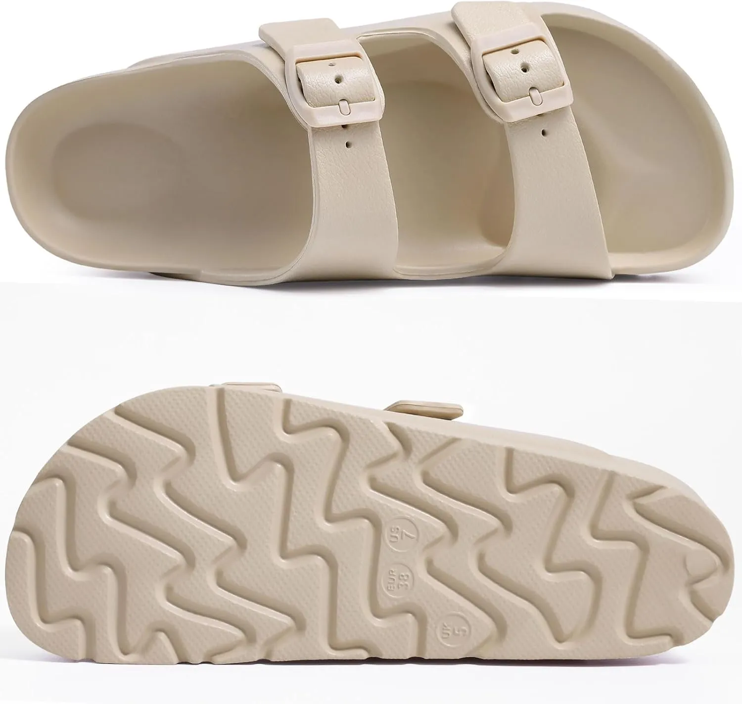 Women's Platform Sandals with Arch Support, Chunky Lightweight Foam Slip on Slides, Comfortable Summer Beach Sandals with Adjustable Buckle