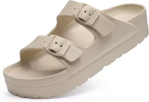 Women's Platform Sandals with Arch Support, Chunky Lightweight Foam Slip on Slides, Comfortable Summer Beach Sandals with Adjustable Buckle