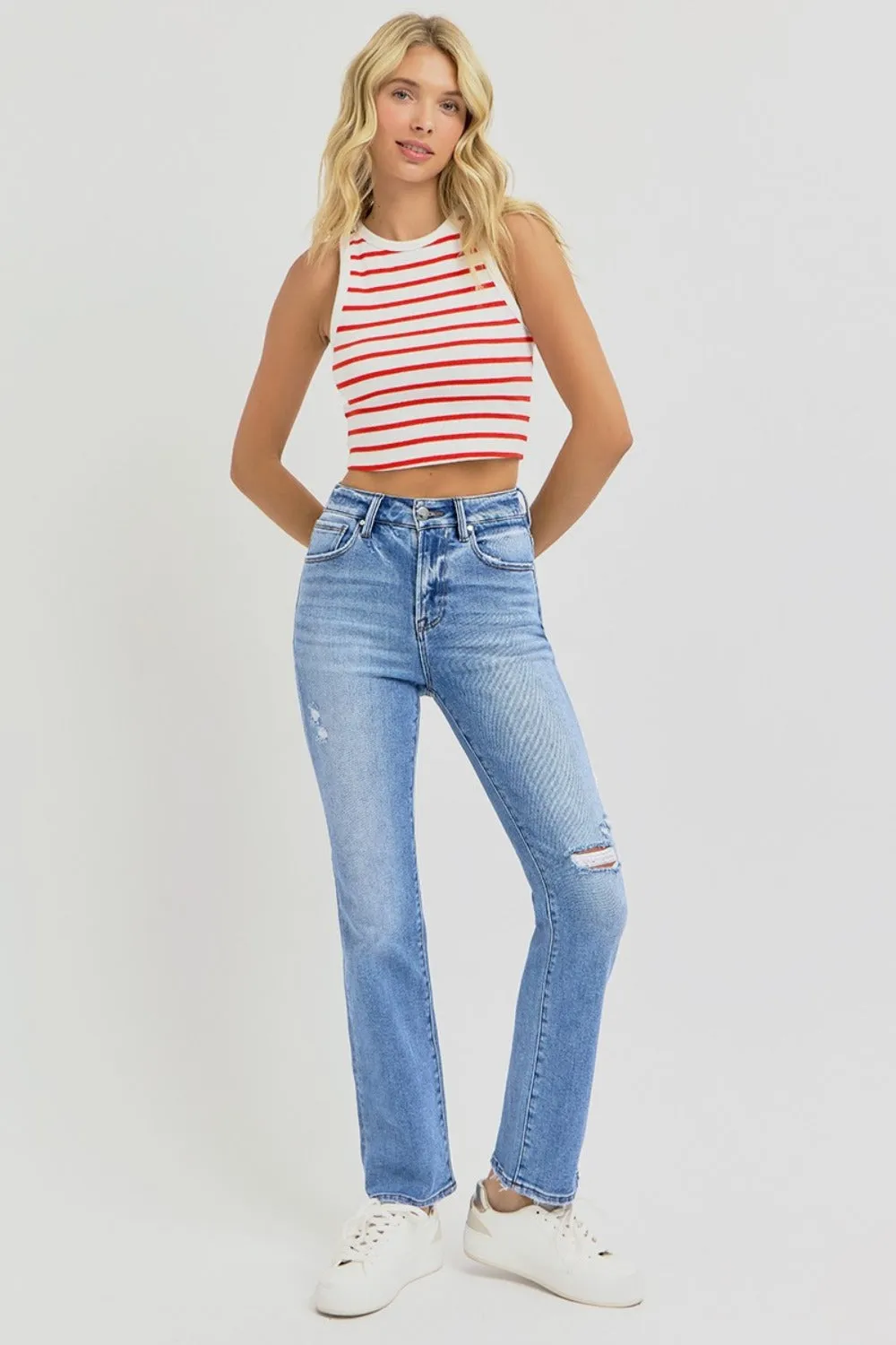 Womens RISEN Full Size Distressed High-Rise Ankle Straight Jeans (0(24)-3XL)