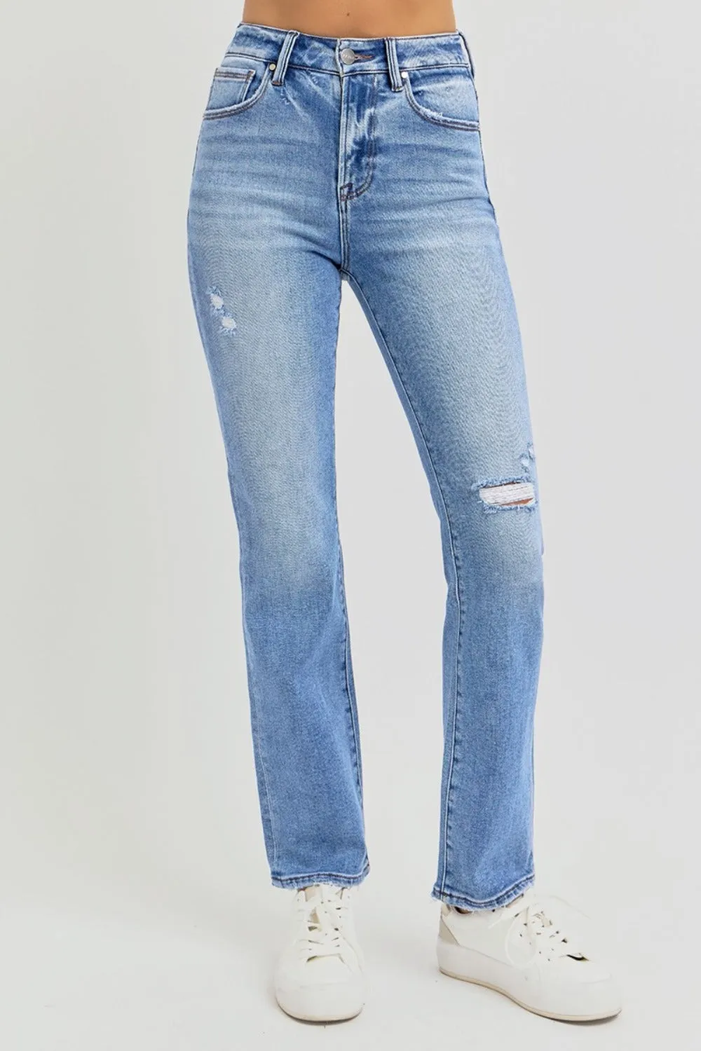 Womens RISEN Full Size Distressed High-Rise Ankle Straight Jeans (0(24)-3XL)