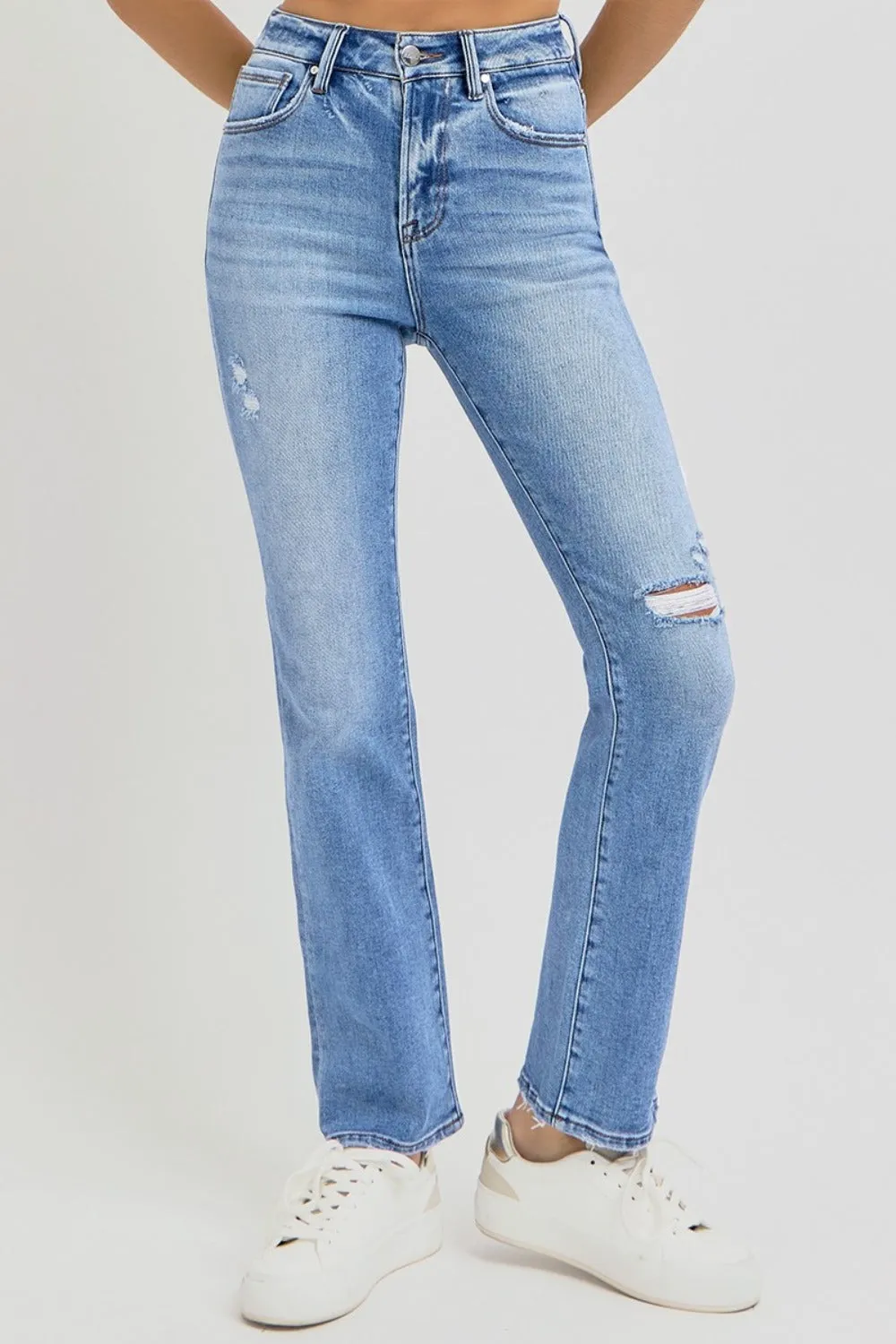 Womens RISEN Full Size Distressed High-Rise Ankle Straight Jeans (0(24)-3XL)
