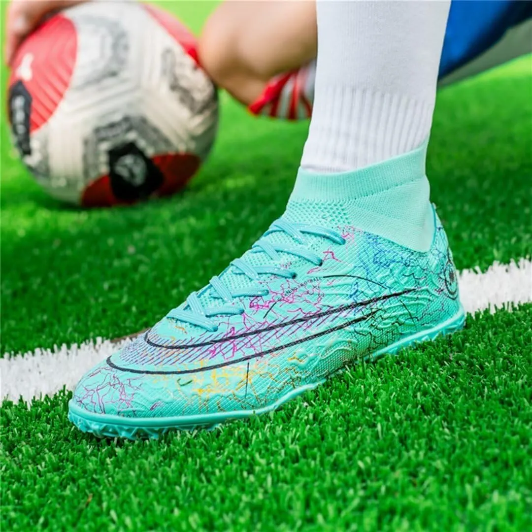 Youth Turf Soccer Shoes Mens Women High top Football Boots Indoor Athletic Ankle Shoes Spikes Indoor Soccer Cleats AG