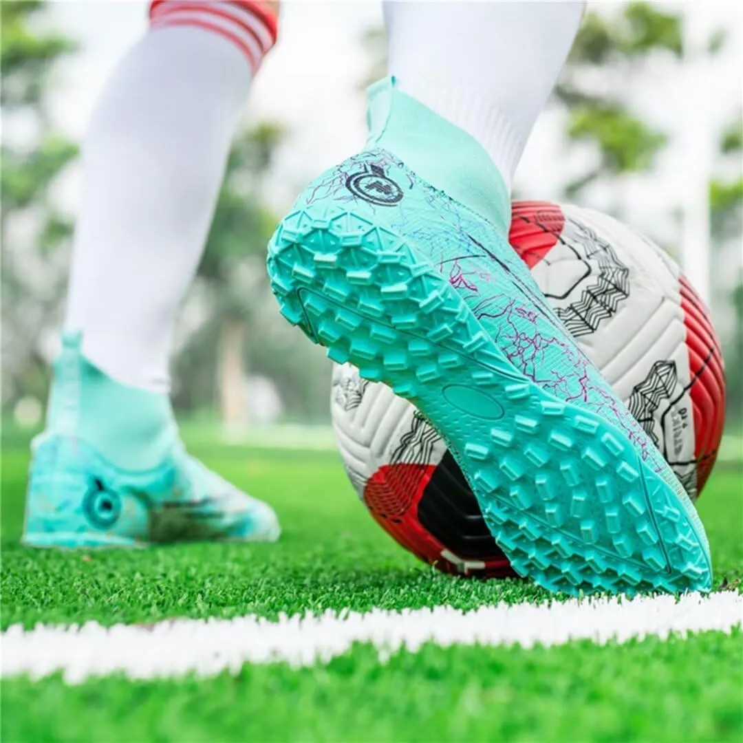 Youth Turf Soccer Shoes Mens Women High top Football Boots Indoor Athletic Ankle Shoes Spikes Indoor Soccer Cleats AG