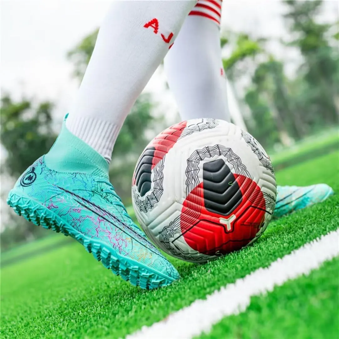 Youth Turf Soccer Shoes Mens Women High top Football Boots Indoor Athletic Ankle Shoes Spikes Indoor Soccer Cleats AG