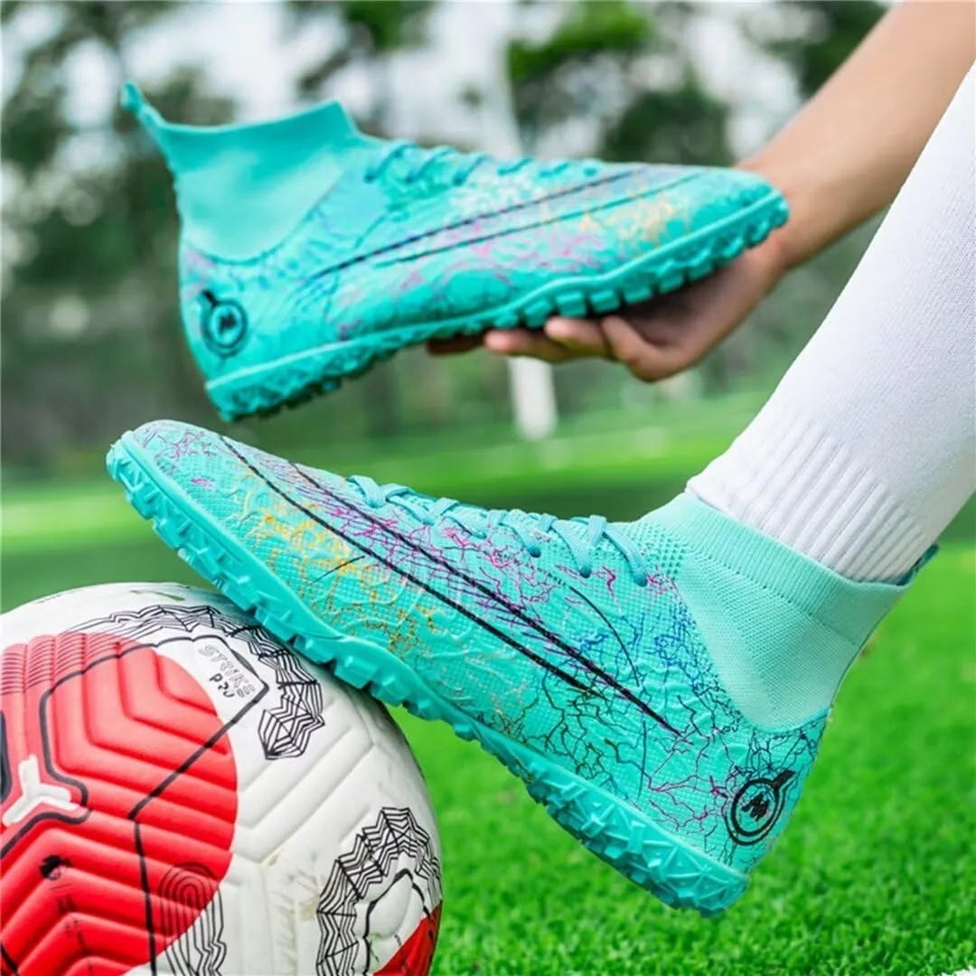 Youth Turf Soccer Shoes Mens Women High top Football Boots Indoor Athletic Ankle Shoes Spikes Indoor Soccer Cleats AG